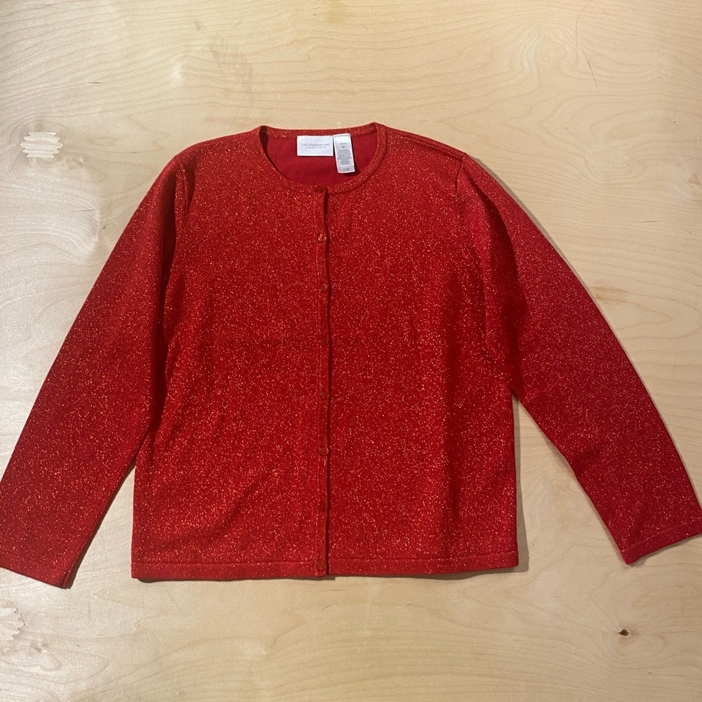 Liz Claiborne Red Metallic Knit Top MP (QT)